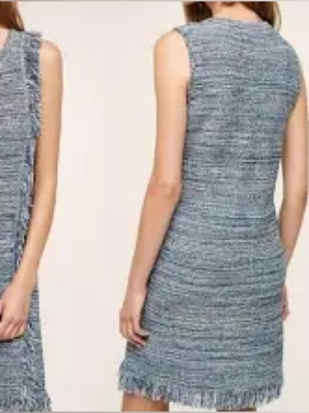 Anthropologie Holding Horses Sleeveless Tweed Fringe Hem Dress in Blue M